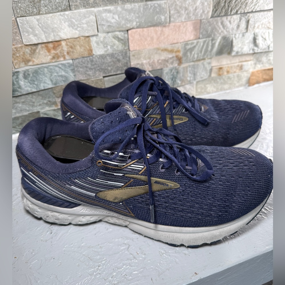 Brooks Adrenaline GTS 19 Navy Gold Wide Men's Athletic Sneakers US 10
